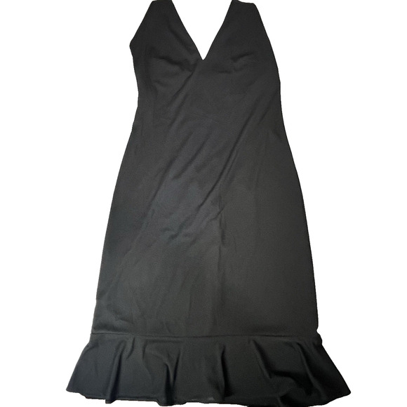 Vintage David Meister Cocktail Dress 8 Black Halter Sheath Ruffle Evening USA - Picture 1 of 10